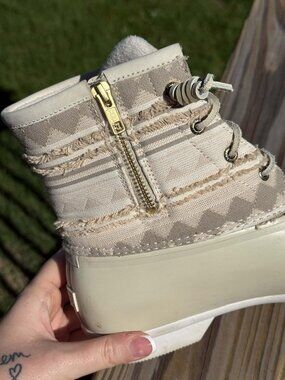 Sperry Duck Boots westen Beige Canvas Frayed Coastal Boho Preppy 10 (3289)